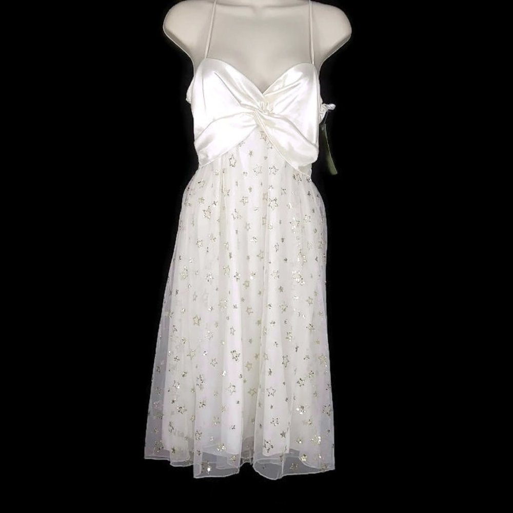 Kitty Satin and Mesh Star Print Dress in Cream